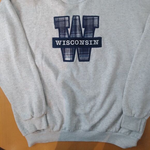 Vintage Wisconsin Plaid Embroidered Double Collar Crewneck Sweatshirt - Picture 3 of 8
